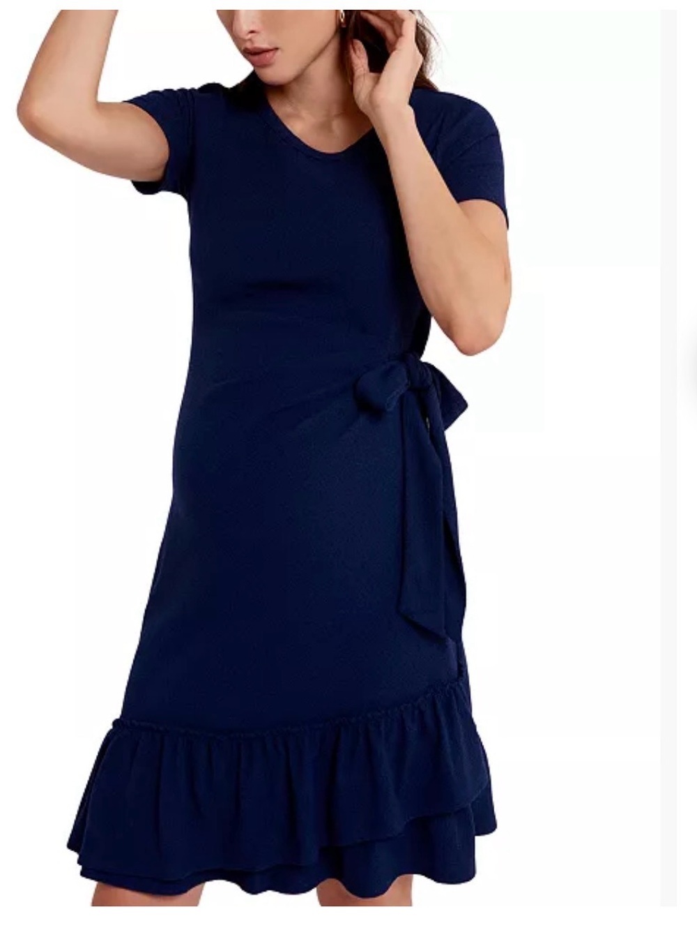 NWT! A Pea in the Pod Maternity Ruffle Navy Blue Dress Size Small - Picture 4 of 11